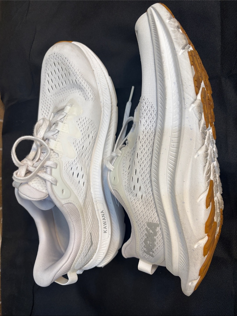 Hoka White Kawana Athletic Running Shoes with Gum Outsole Accents